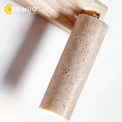 Wabi‑Sabi Natural Yellow Travertine Stone Wall Lamp Wood Rotating Light with Switch Bedside Light for Bedroom Corridor Home Deco