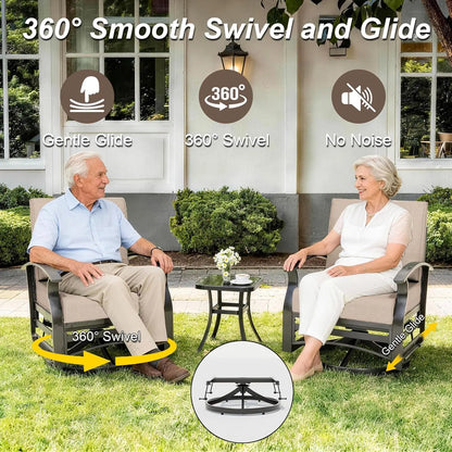 5 Piece Patio Set, Aluminum Outdoor Swivel Chairs Set of 2 with 2 Ottoman 5.1’’ High-Resilience Seat Cushions, Customized