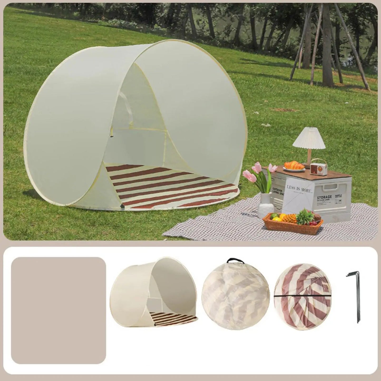 Outdoor Portable Camping  One Click Open 3-4 People Tent Large Space Sunshade Beach Sun Shelter Tent Garden Beach Tent Reusable