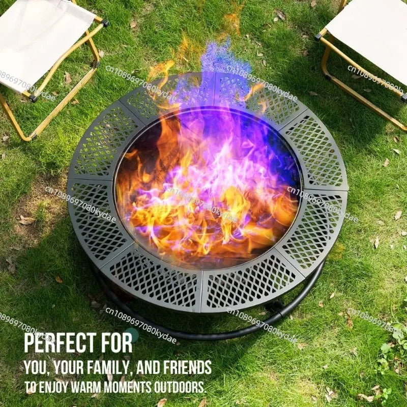 36 Inch Wood Burning Fire Pit with Grill: Outdoor Fire Pits with Lid & Fire Poker  3 in 1 Round Metal Firepit Table With
