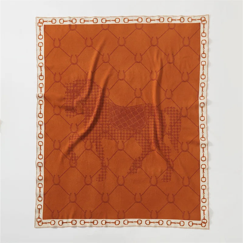 Luxury Horse Knitted Blanket Gray Bedspread Modern Orange Decorative For Sofa Throw Warm Living Room Bedding Home Decorations