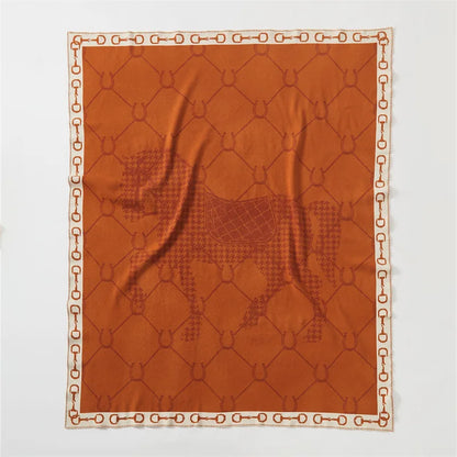 Luxury Horse Knitted Blanket Gray Bedspread Modern Orange Decorative For Sofa Throw Warm Living Room Bedding Home Decorations