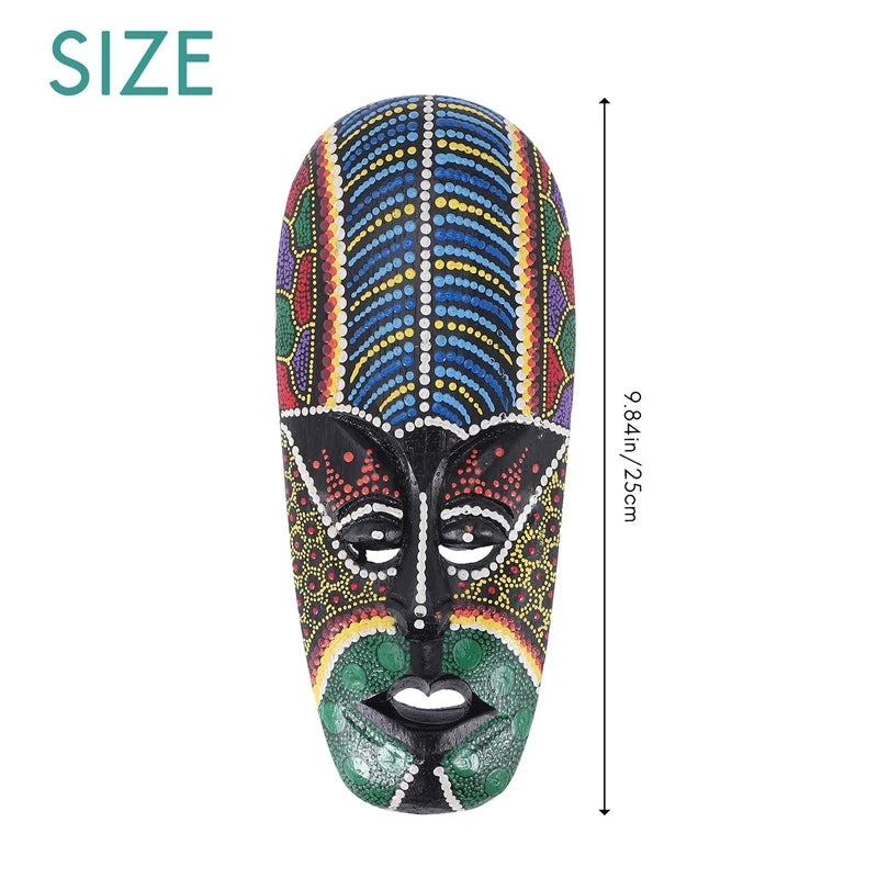Wooden Mask Wall Hanging Solid Wood Carving Painted Facebook Wall Decor Bar Home Decorations African Totem Mask Crafts