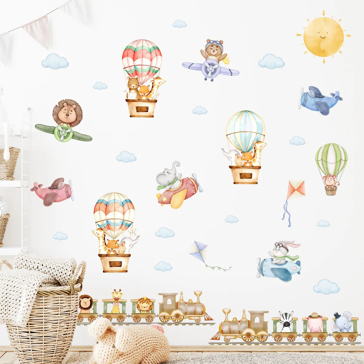 Forest Animals Rainbow Wall Stickers for Kids Rooms Children Boys Girls Baby Room Decoration Nursery Wallpaper Giraffe Elephant