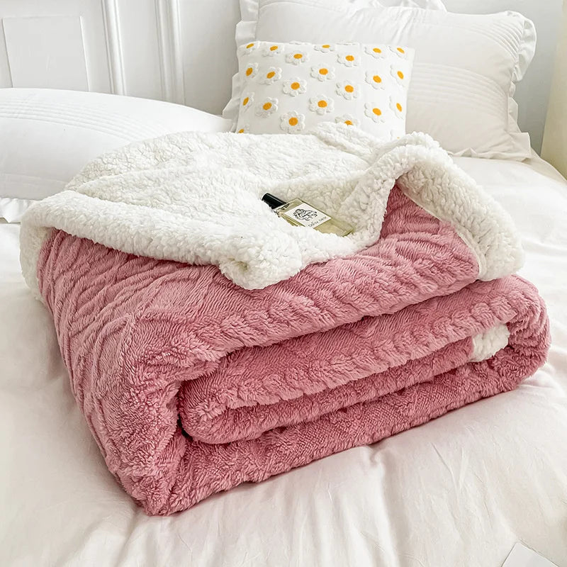Home Thick Bed Blanket Lamb Cashmere Fleece Plaid Blankets Winter Warm Double Sided Throw Sofa Cover Newborn Wrap Kids Bedspread