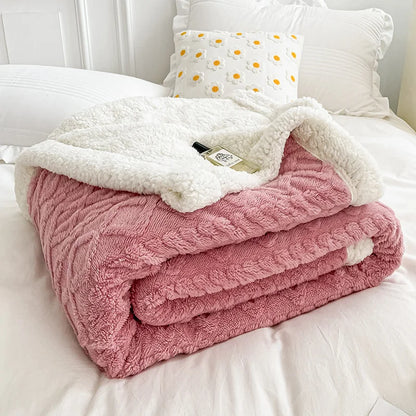 Home Thick Bed Blanket Lamb Cashmere Fleece Plaid Blankets Winter Warm Double Sided Throw Sofa Cover Newborn Wrap Kids Bedspread