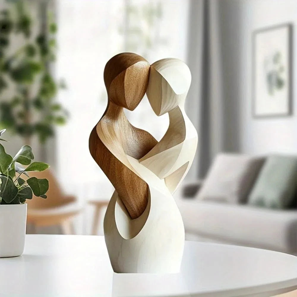 New 2D Flat Statue Embrace Elegant Couple Statue Modern Artificial Wood Decorative Statue Desktop