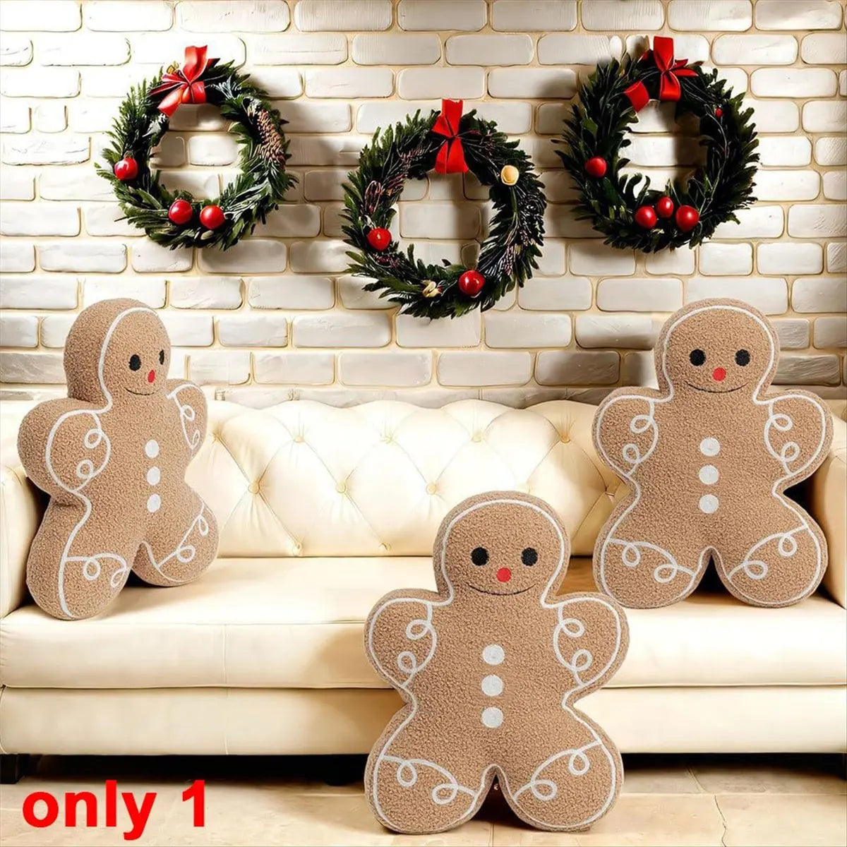 *ABDH Gingerbread Man Throw Pillow, Christmas Decorative Plush Pillow for Home & Bed, Festive Holiday Cushion