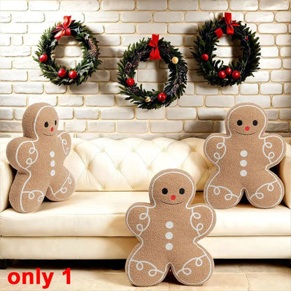 *ABDH Gingerbread Man Throw Pillow, Christmas Decorative Plush Pillow for Home & Bed, Festive Holiday Cushion