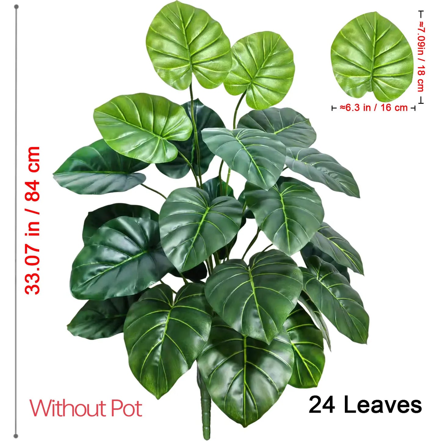 60-105cm Round-Leaf Fake Taro Plant, Real Touch Artificial Elephant Ear for Home Indoor Outdoor Garden Office Party Decor
