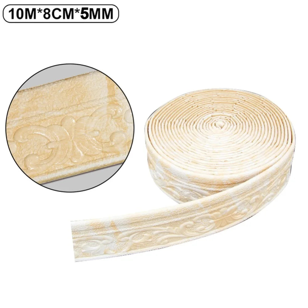 Self-Adhesive Trim Flexible Wallpaper Border Wall Trim Line Skirting Border Decor 3D Pattern Living Room TV Background Stickers