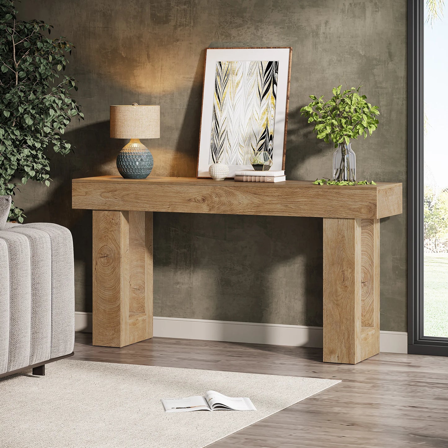 Tribesigns Farmhouse Console Table, 63-Inch Long Narrow Sofa Table Behind The Couch, Wooden Rectangular Entryway Table for Entrance, Hallway, Living Room