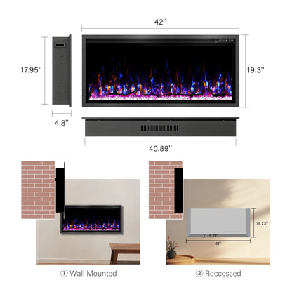 Electric Fireplace Customizable Length Electric Fireplace Gas Powered LED Flame WiFi APP Remote Touch Control French Metal For H