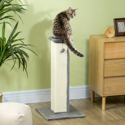 32" Tall Sisal Cat Scratching Post, PawHut Vertical Claw Scratcher For Indoor Cats And Kittens With Hanging Ball And Soft Plush