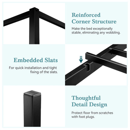HOOMIC Canopy Bed Frame, Enhanced 4-Poster, 3-Metal Crossbar, No Box Spring Needed, Easy Assembly Allewie