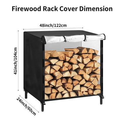 Outdoor Firewood Rack Cover with Storage Bag Heavy Duty Waterproof Rack Cloth for Fireplace Fire Pits Wood Pile Storage Cover