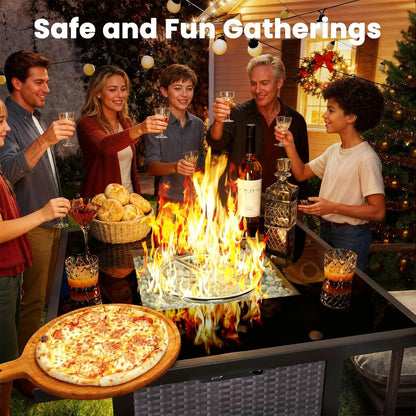 27" Square Rattan Propane Fire Pit Table with Glass Wind Guard Tempered Lid 50000 BTU CSA for Patio Deck Garden Customized