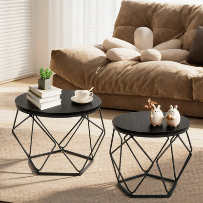 JHK 20IN Round Geometric Coffee Table Set of 2 Movable End Tables for Living Room Nesting Side Tables with Hidden Storage
