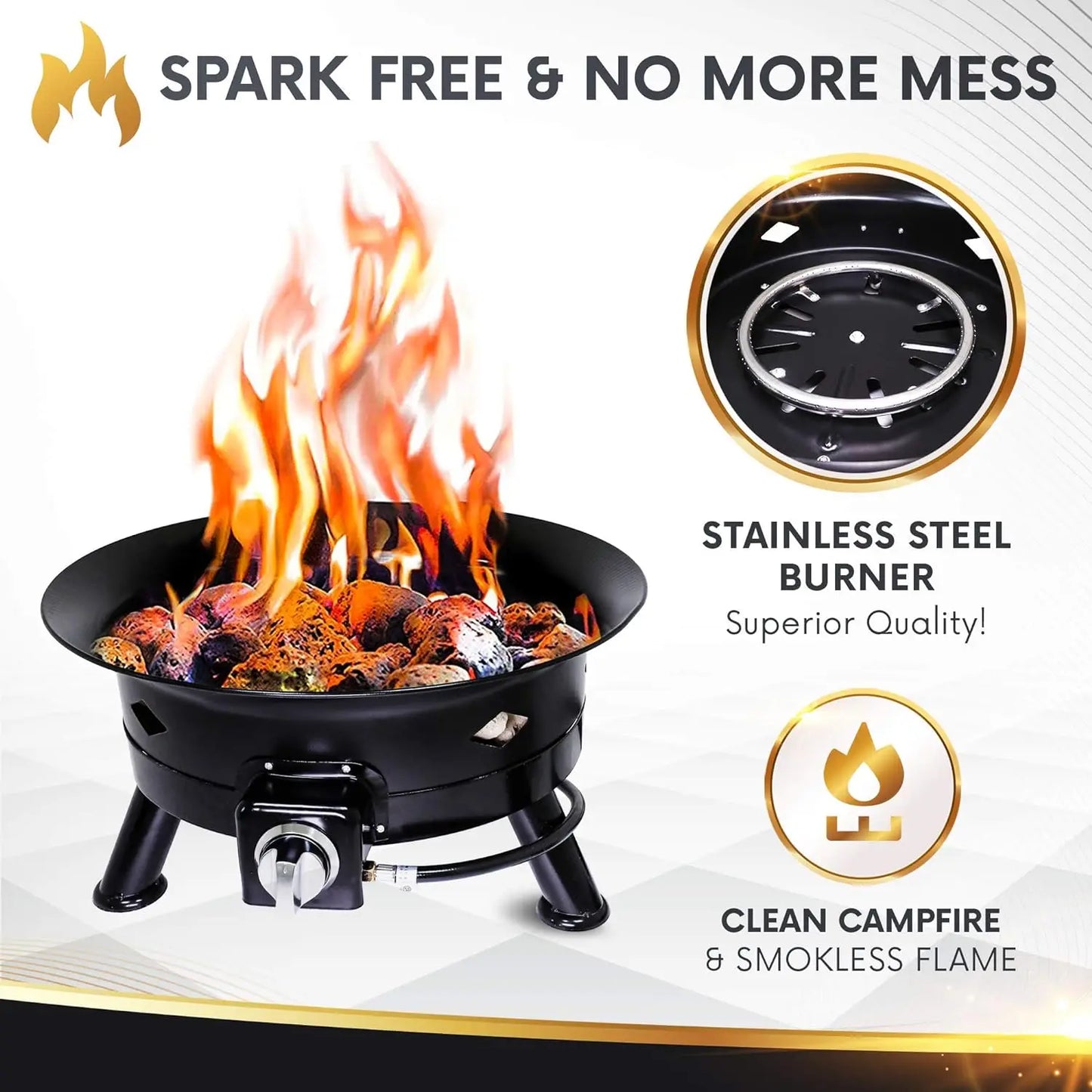 RTS 24inch Gas Fire Pit Camping Portable Fire Pit Backyard Patio Fire Pit Outdoor with Steel burner