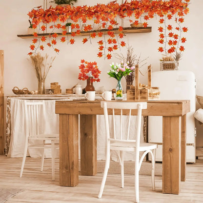 12pcs Artificial Maple Garland Hanging Vines Ivy Autumn Decor Thanksgiving Home Wedding Party Garden Fireplace Christmas Decor