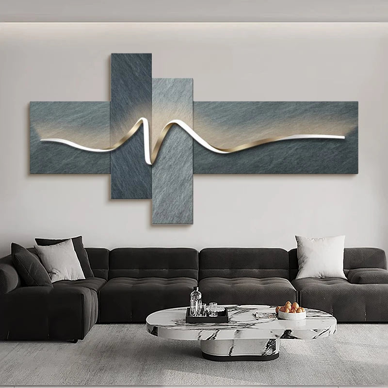 Main bedroom living room geometric office decor painting with lights luxury sofa TV background wall hanging picture bedroom beds
