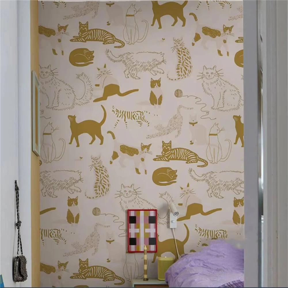 Custom Theme Nordic Cat Wallpaper Mural for Children's Bedroom Background Blue Cat Wall paper Art Boys Girls animal Home Decor