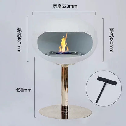 Freestanding Bioethanol Fireplace - Oval Sphere Design Smokeless Real Flame Ethanol Fire Pit for Indoor Outdoor Decor