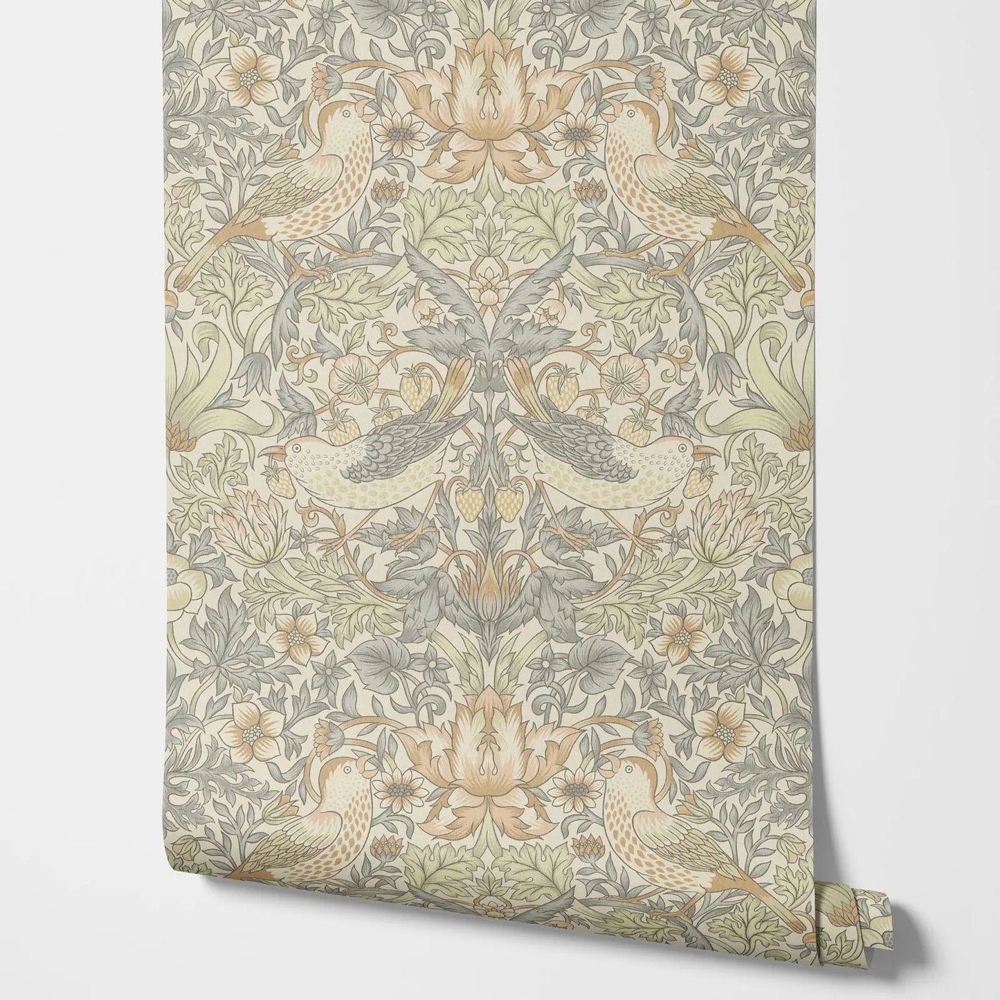 Natural Strawberry Thief Wallpaper, William Morris ,Removable Peel and Stick Wallpaper, Non-wowen Wallpaper,Wall Art Paper