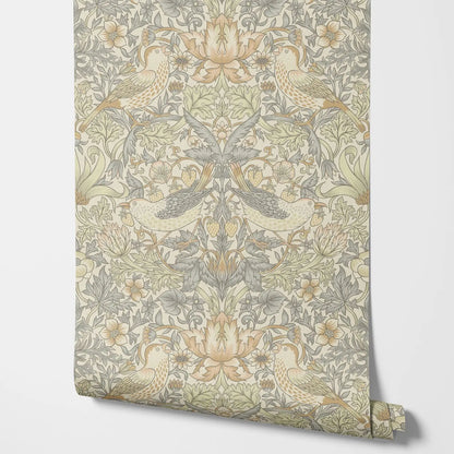 Natural Strawberry Thief Wallpaper, William Morris ,Removable Peel and Stick Wallpaper, Non-wowen Wallpaper,Wall Art Paper