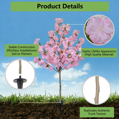 4.92FT Artificial Pink Cherry Blossom Plant UV-Resistant Indoor Outdoor Faux Plant for Home Wedding Garden Living Room Decor