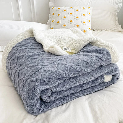 Home Thick Bed Blanket Lamb Cashmere Fleece Plaid Blankets Winter Warm Double Sided Throw Sofa Cover Newborn Wrap Kids Bedspread