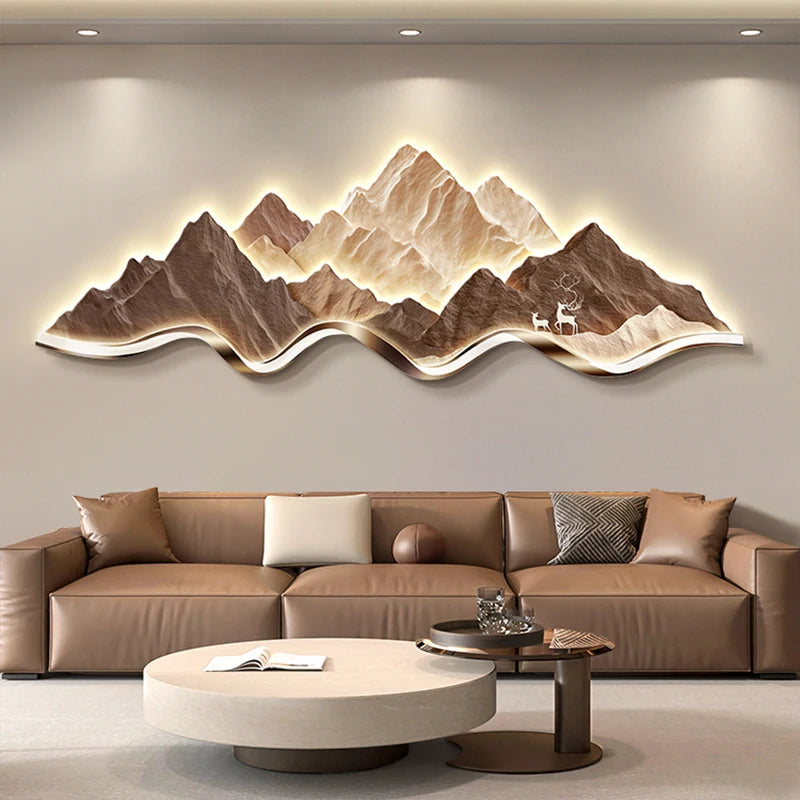 Light Luxury Living Room Painting New Led Light Mural Room Decoration Wall Lamp Living Room Home Interior Art Mural Accessories