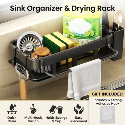 Kitchen Sink Organizer Rack Stainless Steel Drainage Storage Shelf For Cleaning Tools