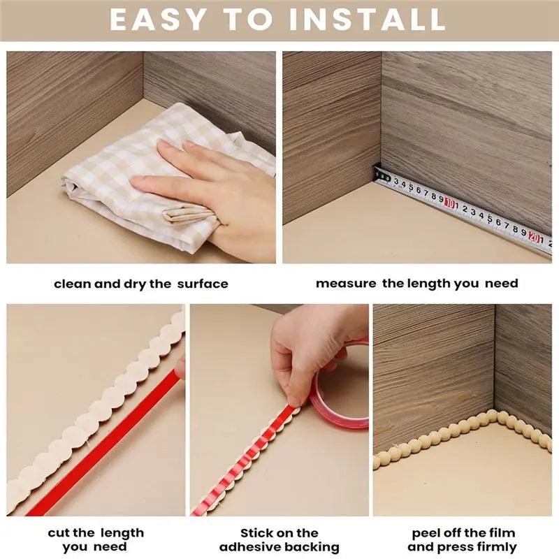 ABUH-Wall For Bathroom Mirror Frame Border Flexible Molding Trim Peel And Stick Decorative Bead Pearl DIY For Walls