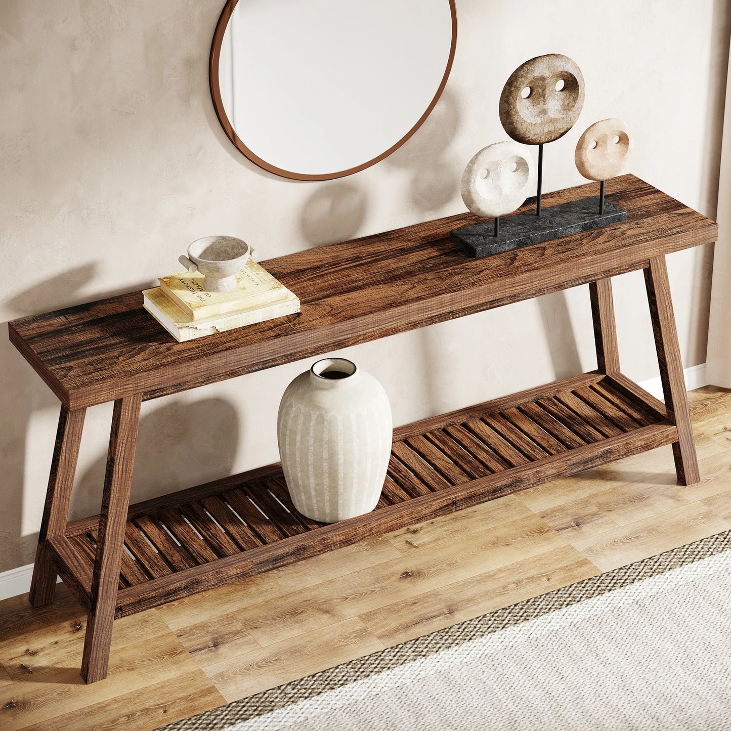 Tribesigns Farmhouse Console Entryway Table: 70.9 Inches All Wood Console Table for Entrance, 2 Tiers Narrow Long Behind Couch S