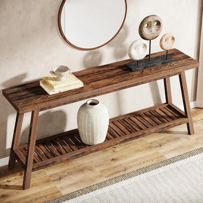 Tribesigns Farmhouse Console Entryway Table: 70.9 Inches All Wood Console Table for Entrance, 2 Tiers Narrow Long Behind Couch S