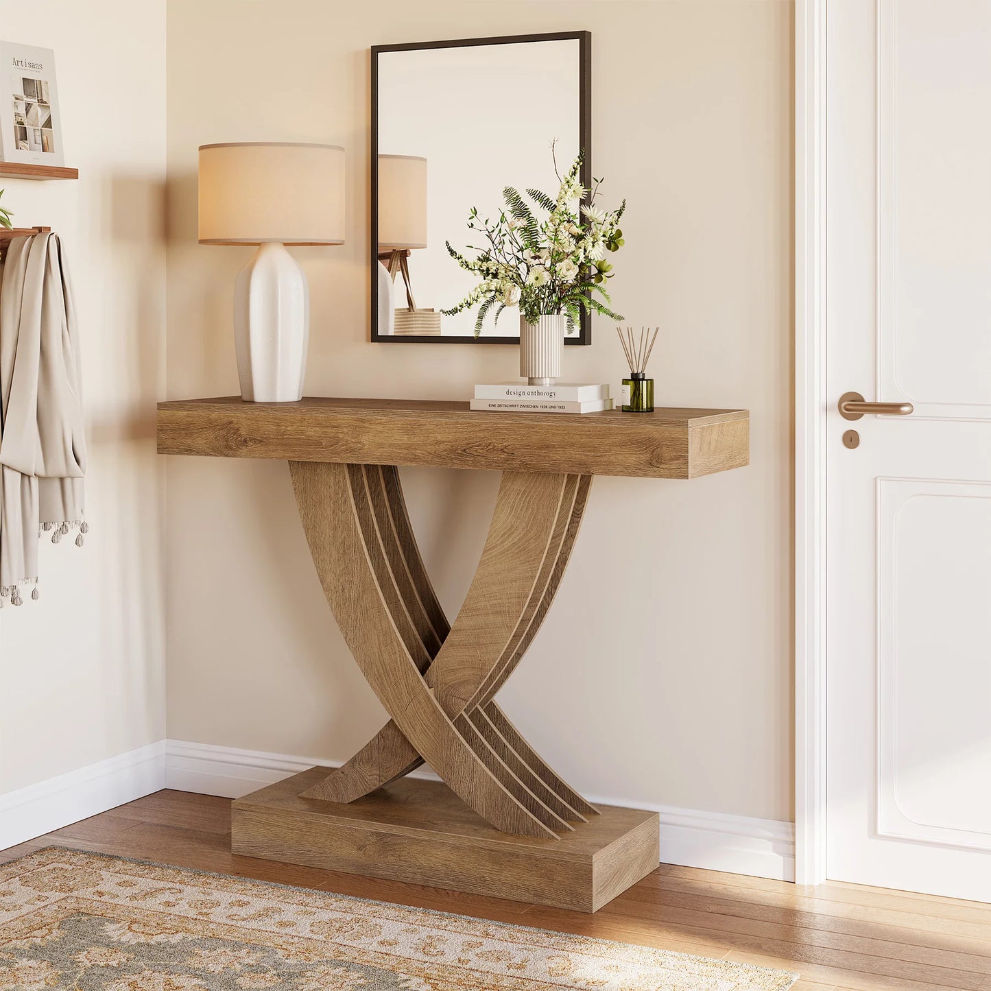 Tribesigns Console Table 110 cm, Rustic Brown Entryway Table with X-Frame, Narrow Hallway Table in MDF Wood, Industrial & Farmhouse Style Sofa Table for Living Room, Hallway or Entrance