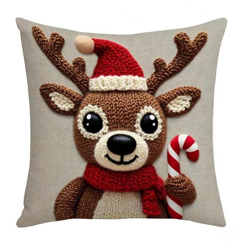 Christmas Pillowcase Grey Red Cartoon Santa Snowman Elk Sofa Cushion Cover Home Bed Car Decor Merry Christmas 45cm X 45cm