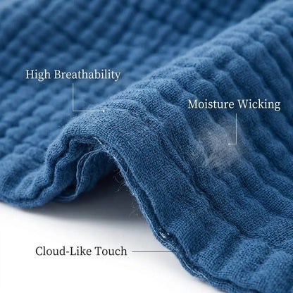 100% Cotton Muslin Blanket 6 Layers Gauze Skin-friendly Breathable Cotton Throw Blue Gauze Blanket for Adults Kids 130*150cm