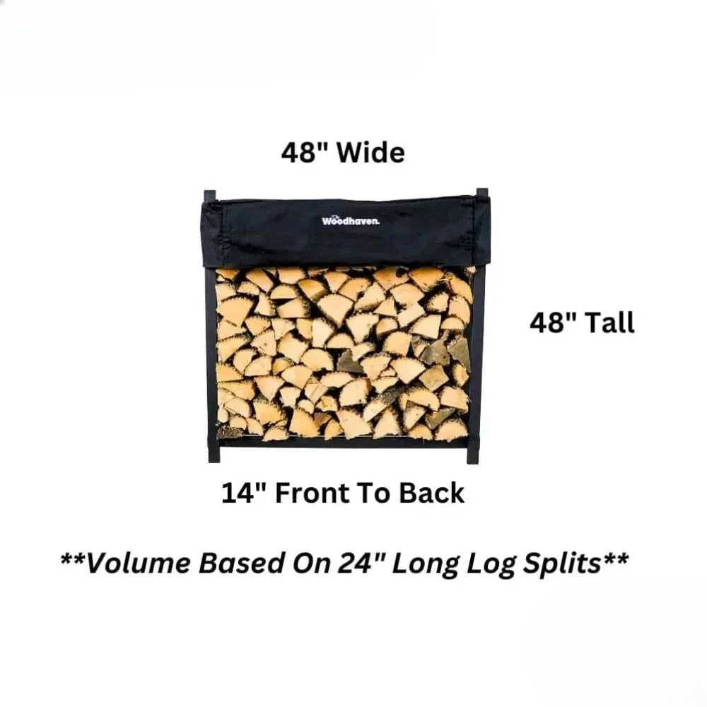 Indoor Outdoor 1/4 Cord Firewood Storage Log Rack ， Black 4 Foot - Heavy Duty Made In USA -With Seasoning Cover