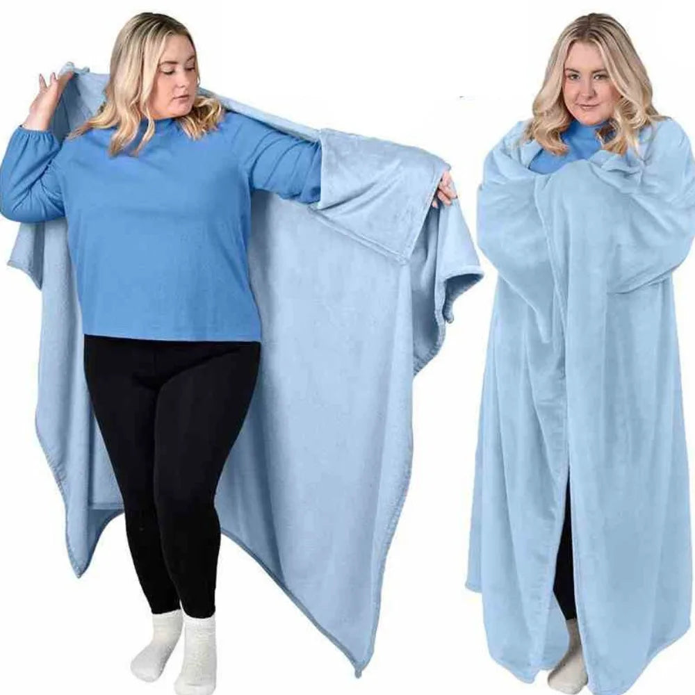 Cozy Flannel Winter Wearable Blanket Thickened Sofa Throw Blanket Washable Soft Leisure Blanket Winter