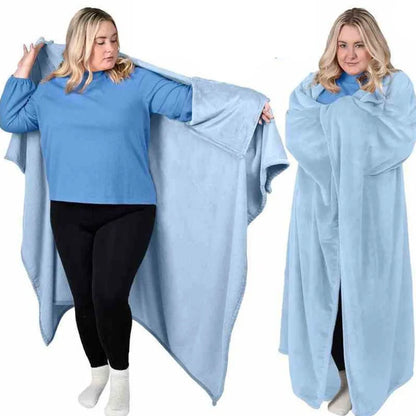 Cozy Flannel Winter Wearable Blanket Thickened Sofa Throw Blanket Washable Soft Leisure Blanket Winter
