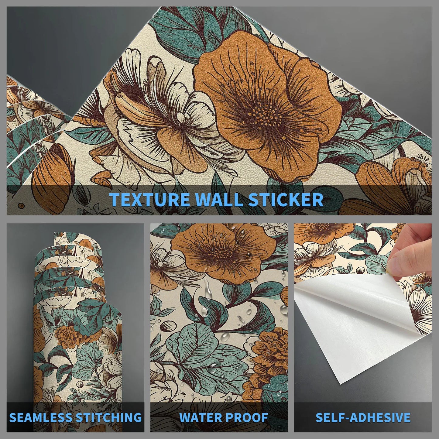Floral Texture Frosted Wallpaper Bedroom Living Room Wall Decoration Self-Adhesive Wall Stickers Waterproof Moisture-Proof