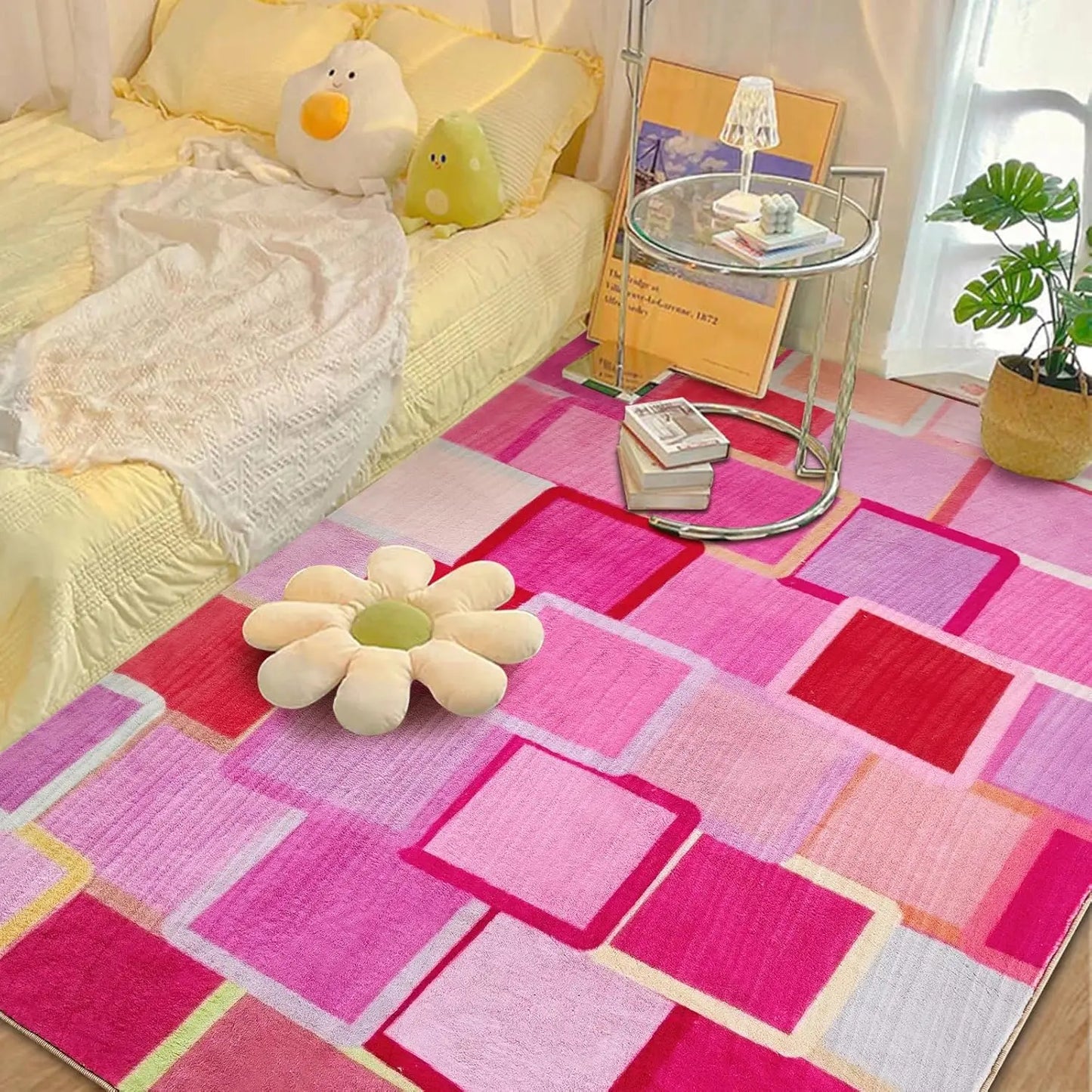 Multicolored Checkerboard Rug Retro Funky Rugs for Living DIning Room Bedroom Kitchen Office Checkered Modern Geometric Carpet