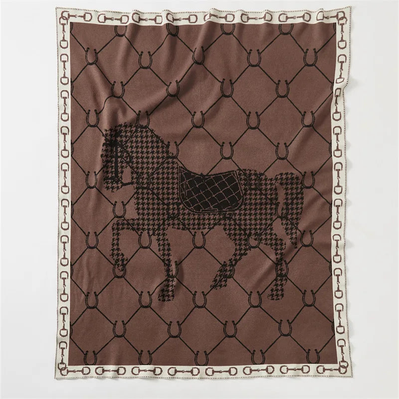 Luxury Horse Knitted Blanket Gray Bedspread Modern Orange Decorative For Sofa Throw Warm Living Room Bedding Home Decorations