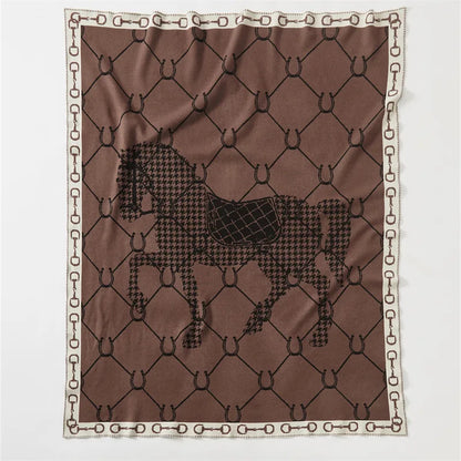Luxury Horse Knitted Blanket Gray Bedspread Modern Orange Decorative For Sofa Throw Warm Living Room Bedding Home Decorations