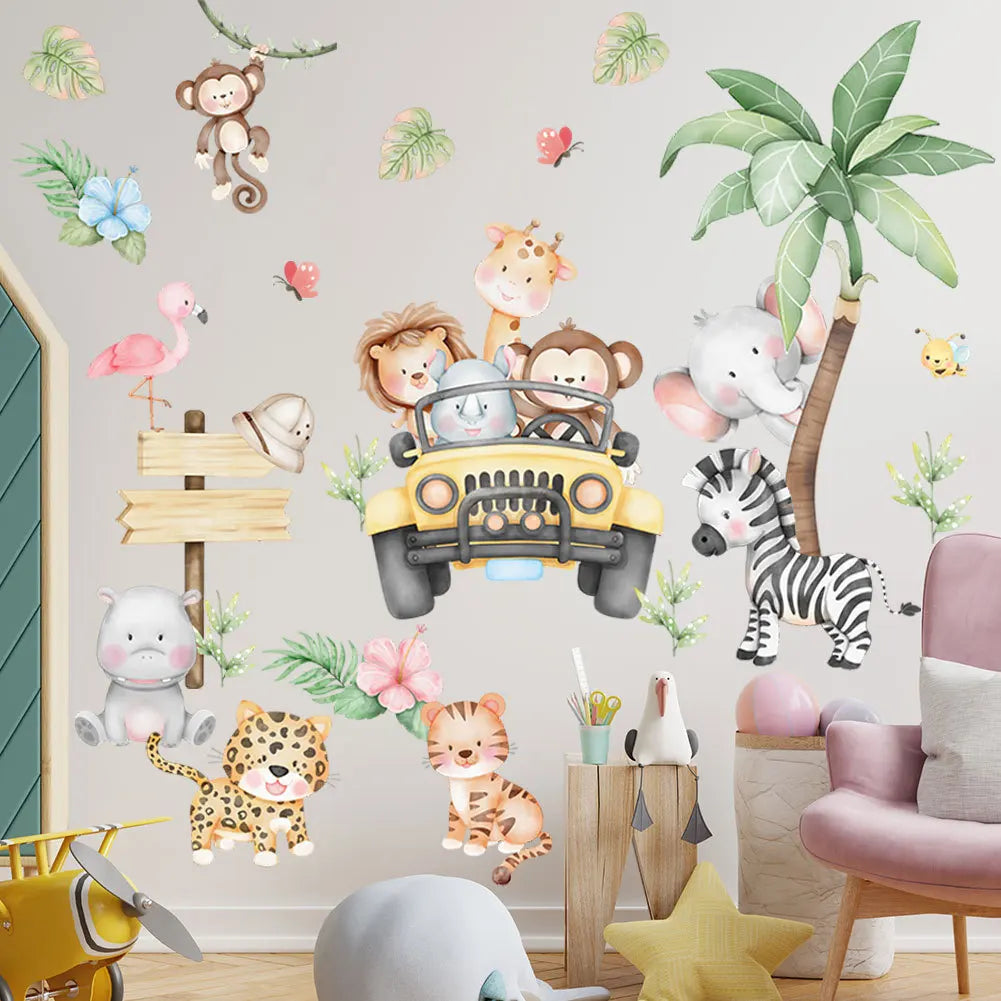 Forest Animals Rainbow Wall Stickers for Kids Rooms Children Boys Girls Baby Room Decoration Nursery Wallpaper Giraffe Elephant