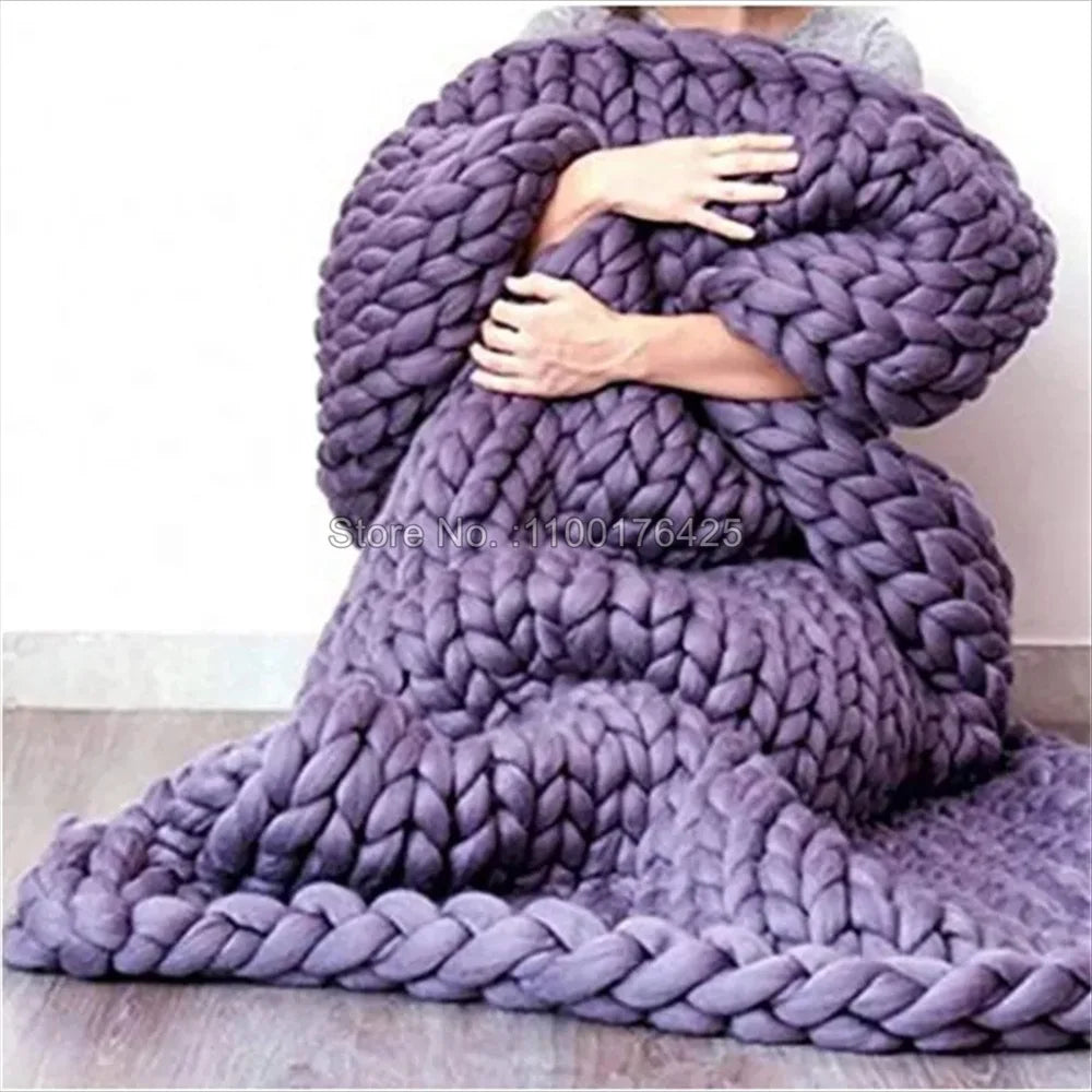 Grey Soft Knitted Blanket Winter Thick Sofa Throw Large Yarn Roving Blanket Chunky Handmade Weight Blankets Nordic Home Decor