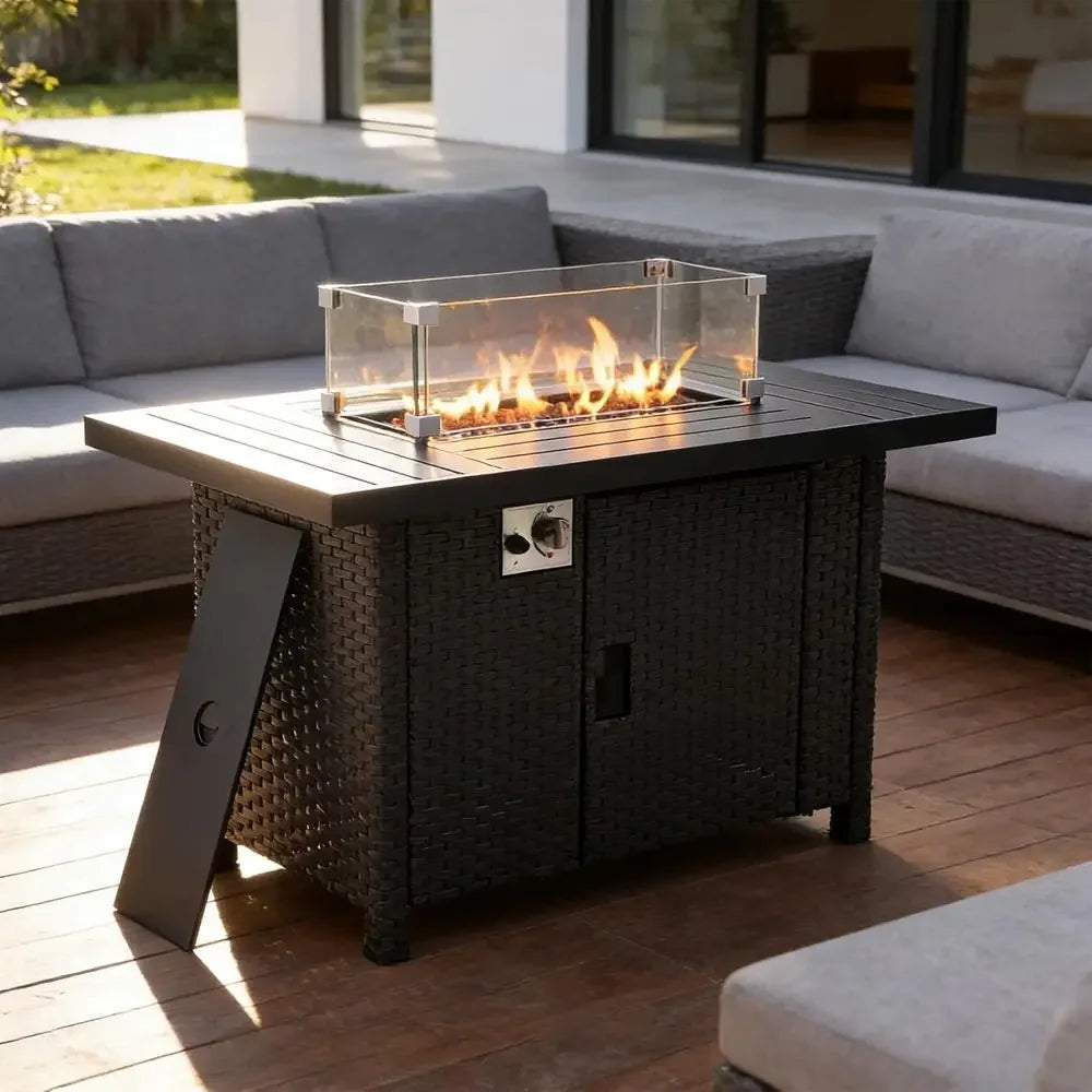 46-inch 55,000 BTU Outdoor Propane Fire Pit Table with Glass Wind Guard for Patio and Garden