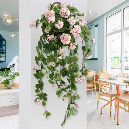 Artificial Hanging Flowers Begonia Silk Flowers Hanging Plants Artificial Geranium Flowers for Outdoor Indoor Patio Garden Decor